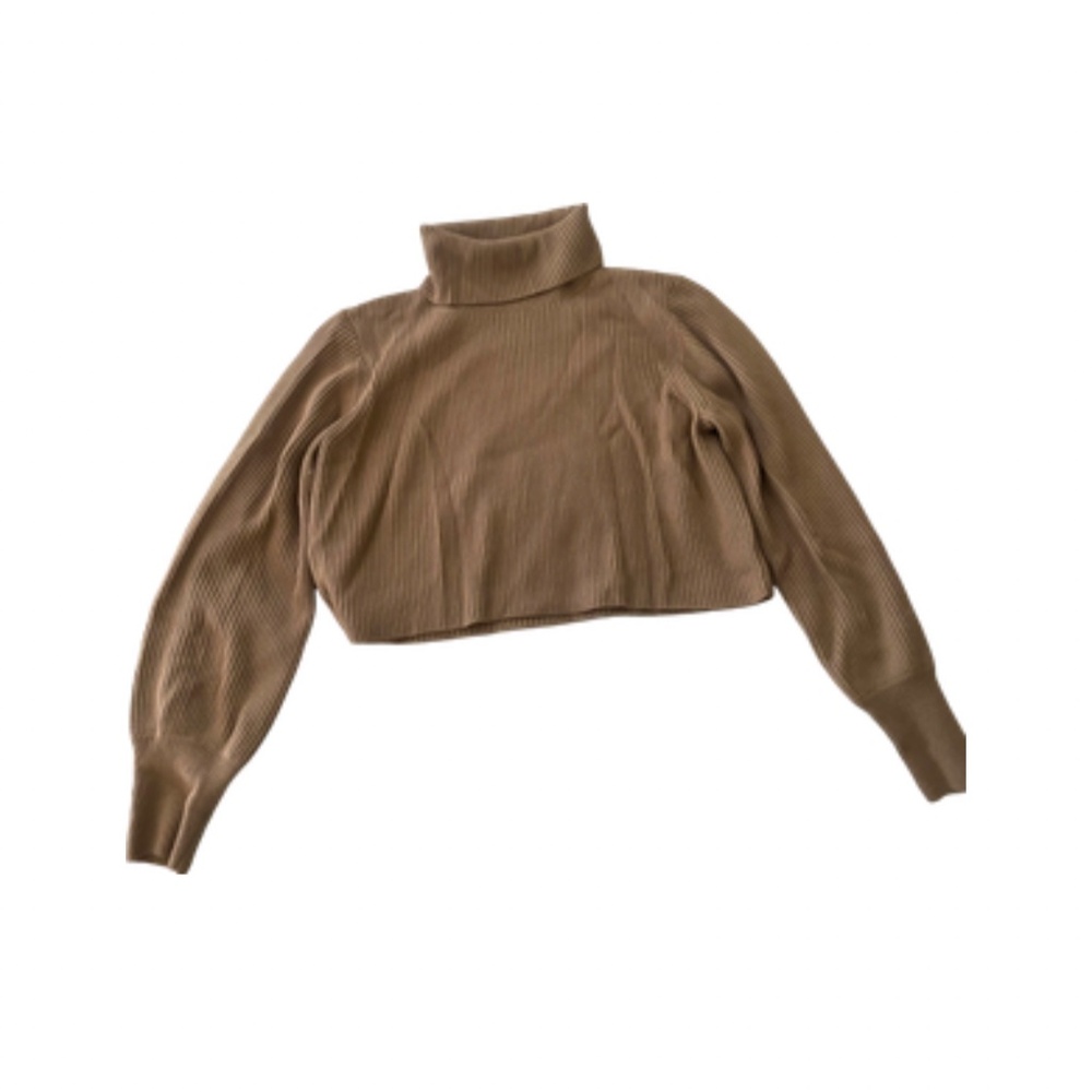 Wilfred Aritzia cropped camel turtleneck sweater 100% merino wool